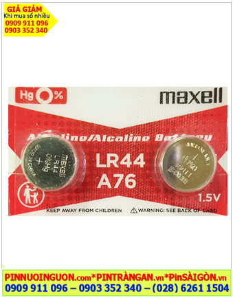 Pin Maxell LR44 A76; Pin cúc áo 1.5v Alkaline Maxell LR44 /A76 (vỉ đỏ trắng) chính hãng